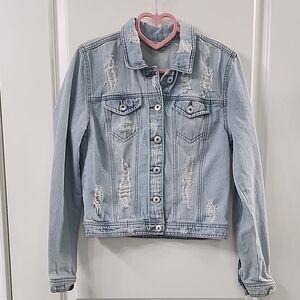 Stylish Light Blue Distressed Denim Jacket